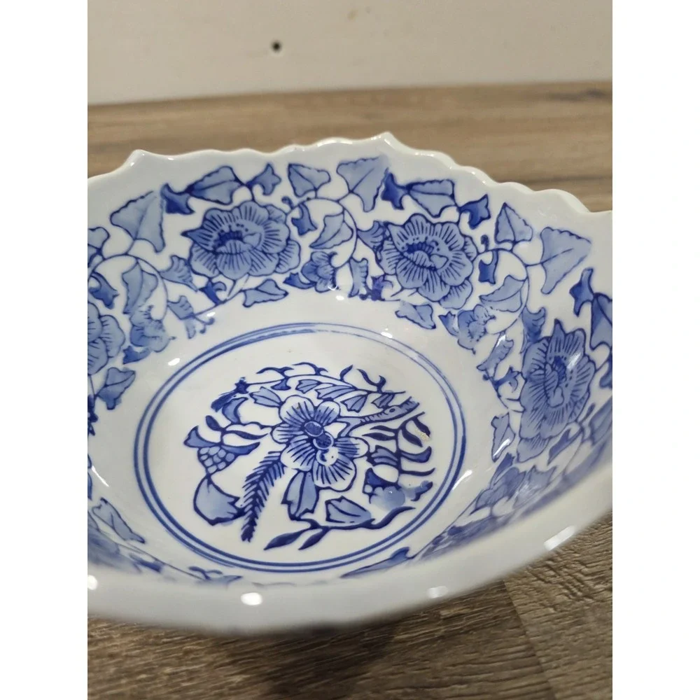 Vtg Chinese Blue And White Hexagon Serving Bowl Canton Collection Twos Company